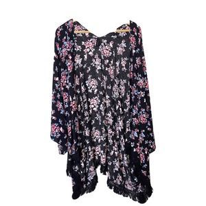 Lane Bryant Kimono Black Floral Wrap One Size ~